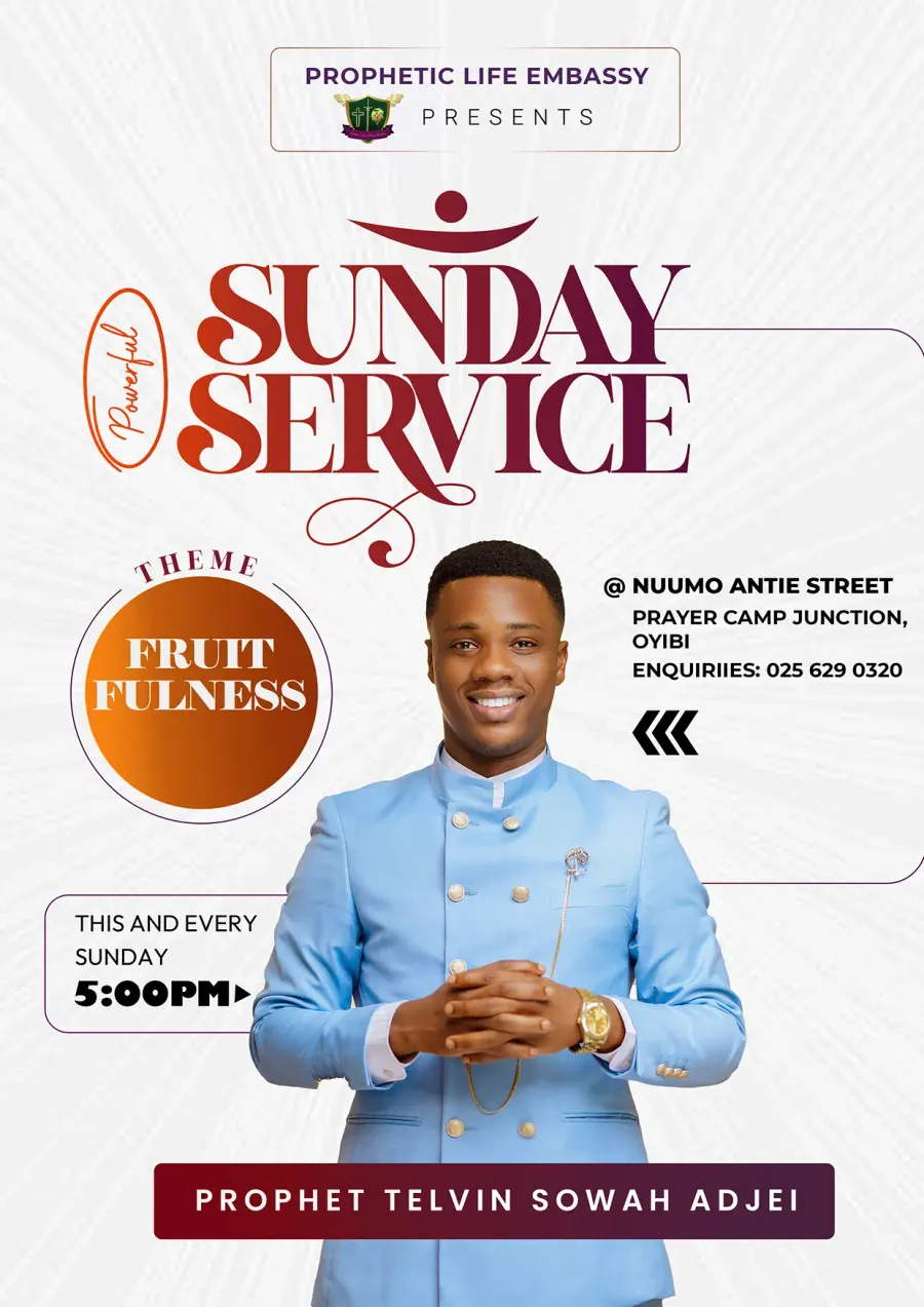 Prophetic Life Embassy Sunday service flyer